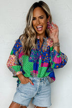 Load image into Gallery viewer, Multicolor Floral Patchwork Print Buttoned Puff Sleeve Shirt
