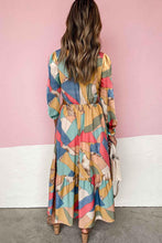 Load image into Gallery viewer, Multicolor Abstract Print O-ring Cut out Long Sleeve Maxi Dress
