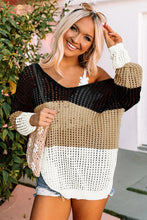 Load image into Gallery viewer, Color Block Eyelet Long Sleeve Twisted Back Knit Top
