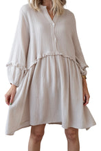 Load image into Gallery viewer, Apricot Frill Trim Half Buttoned Textured Dress
