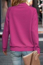 Load image into Gallery viewer, Rose Quilted Buttoned Neckline Stand Neck Pullover Sweatshirt
