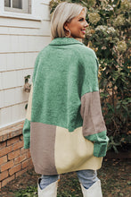 Load image into Gallery viewer, Green Colorblock Draped Open Front Chunky Cardigan
