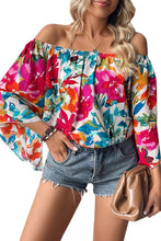 Load image into Gallery viewer, Multicolor Floral Print Off Shoulder Wide Sleeve Blouse
