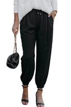 Load image into Gallery viewer, Black Solid Color Drawstring Smocked Waist Joggers
