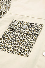 Load image into Gallery viewer, Apricot Plus Size Leopard Sleeve Raw Hem Denim Jacket
