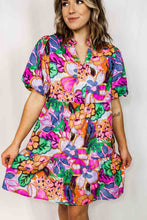 Load image into Gallery viewer, Multicolor Floral Print V Neck Puff Sleeve Mini Dress
