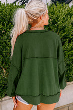 Load image into Gallery viewer, Blackish Green Drop Shoulder Henley Buttons Sweatshirt
