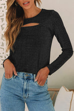 Load image into Gallery viewer, Black Sparkle Metallic Cut Out Long Sleeve Top
