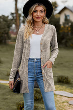 Load image into Gallery viewer, Khaki Rib Knit V Neck Button up Cardigan with Pockets
