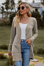 Load image into Gallery viewer, Khaki Rib Knit V Neck Button up Cardigan with Pockets
