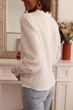 Load image into Gallery viewer, Lace Crochet Trim Deep V Neck Textured Blouse
