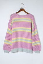 Load image into Gallery viewer, Contrast Striped Open Front Cable Cardigan

