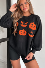 Load image into Gallery viewer, Black Halloween Pumpkin Face Pattern Drop Shoulder Sweater
