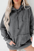 Load image into Gallery viewer, Gray Mineral Wash Kangaroo Pocket Drawstring Pullover Hoodie
