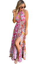 Load image into Gallery viewer, Lace-up Halter Backless High Waist Floral Maxi Dress
