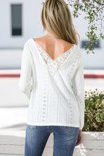 Load image into Gallery viewer, White Floral Lace Splicing Eyelet Long Sleeve Top
