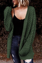 Load image into Gallery viewer, Green Open Front Woven Texture Knitted Cardigan with Pockets
