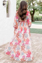 Load image into Gallery viewer, Tropical Plant Print Long Sleeve Wrap V-Neck Slit Maxi Dress
