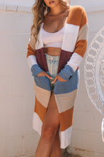 Load image into Gallery viewer, Multicolor Colorblock Open Front Long Knit Cardigan
