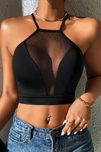 Load image into Gallery viewer, Black Daring Mesh Insert Cross Straps Cropped Top
