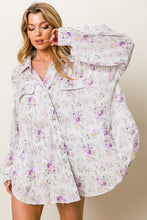 Load image into Gallery viewer, Purple Floral Print Pleated Flap Pocket Shirt
