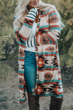 Load image into Gallery viewer, Multicolor Plus Size Geometric Print Open Front Long Cardigan
