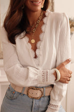 Load image into Gallery viewer, Lace Crochet Trim Deep V Neck Textured Blouse
