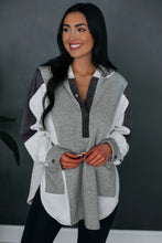 Load image into Gallery viewer, Gray Color Block Exposed Seam Buttoned Neckline Hoodie
