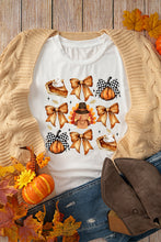 Load image into Gallery viewer, White Cute Bowknot Tanksgiving Graphic Crewneck T Shirt
