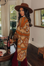 Load image into Gallery viewer, Brown Aztec Geometric Knit Open Front Cardigan
