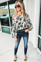 Load image into Gallery viewer, White Floral Print Cold Shoulder Loose Fit Blouse
