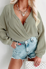 Load image into Gallery viewer, Green Exposed Seam Buttons Front Waffle Knit Cardigan
