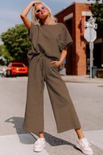 Load image into Gallery viewer, Brown Textured Loose Fit T Shirt and Drawstring Pants Set
