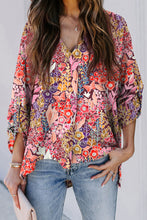 Load image into Gallery viewer, Multicolor Boho Floral Long Sleeve V-Neck Blouse
