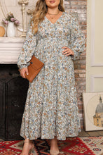 Load image into Gallery viewer, Multicolor Plus Size Floral Puff Sleeve Surplice Ruffled Dress
