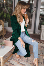 Load image into Gallery viewer, Green Velvet Open Front Pocketed Long Duster
