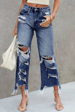 Load image into Gallery viewer, Blue Heavy Destroyed High Waist Jeans
