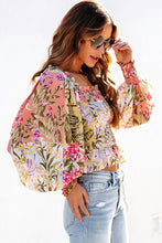 Load image into Gallery viewer, Multicolor Smocked Floral Frilled Trim Square Neck Blouse
