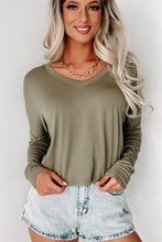 Load image into Gallery viewer, Green Loose V Neck Dropped Long Sleeve Top
