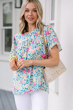Load image into Gallery viewer, Floral Print O-neck Short Sleeve Babydoll Blouse
