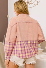 Load image into Gallery viewer, Pink Frayed Patchwork Plaid Contrast Jacket
