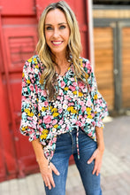 Load image into Gallery viewer, Multicolor Floral Notched V-Neck Puff Sleeve Blouse
