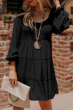 Load image into Gallery viewer, Black Bishop Sleeve Smocked Tiered Mini Dress
