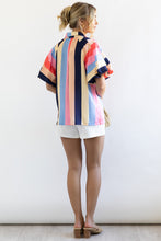 Load image into Gallery viewer, Multicolor Color Block Striped Puff Sleeve Buttoned Shirt
