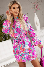 Load image into Gallery viewer, Purple Floral Keyhole Back Long Sleeve Belted Dress
