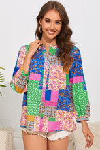 Load image into Gallery viewer, Multicolor Floral Patchwork Print Buttoned Puff Sleeve Shirt
