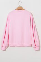 Load image into Gallery viewer, Light Pink Embroidered Bow Lantern Sleeve Oversized Pullover Sweatshirt
