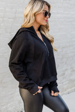 Load image into Gallery viewer, Black Half Zipper Kangaroo Pocket Plus Size Hoodie
