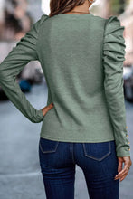 Load image into Gallery viewer, Green Buttoned Puff Long Sleeve Sheath Top
