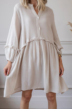 Load image into Gallery viewer, Apricot Frill Trim Half Buttoned Textured Dress
